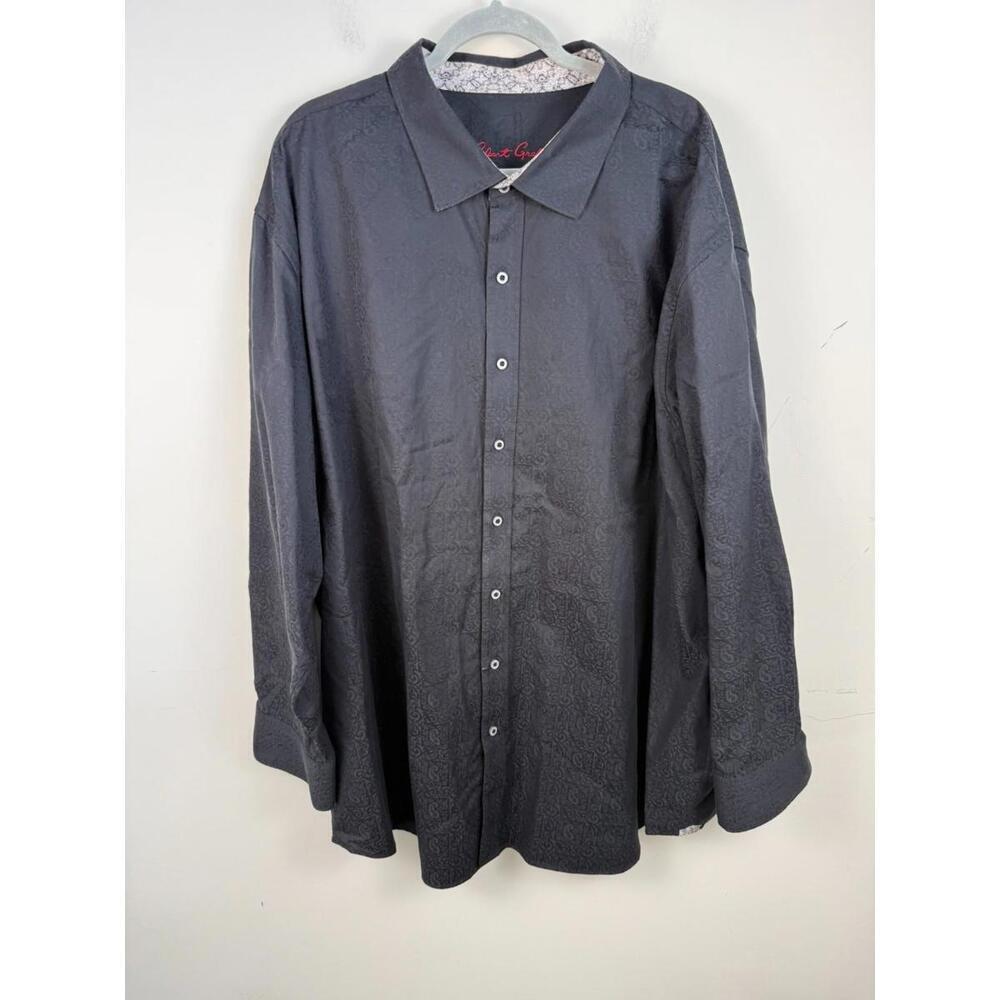 Robert Graham Textured Geometric Flip Cuff Black XXXXL 4XL Long Sleeve‎